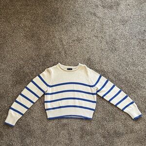 GAP Women's Sweater in Cream and Blue Stripes